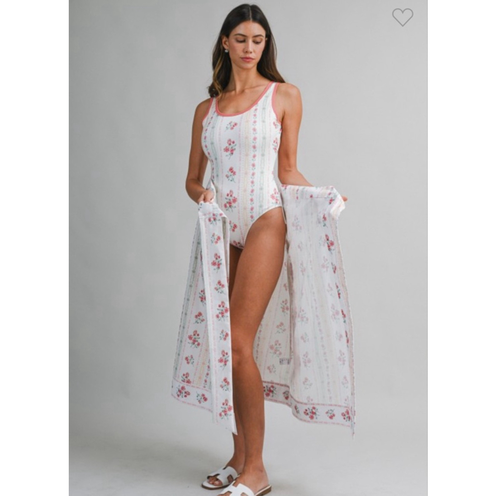 Anthro x Mable Coral Floral Swimsuit & Skirt Set NWT $198 Retail
